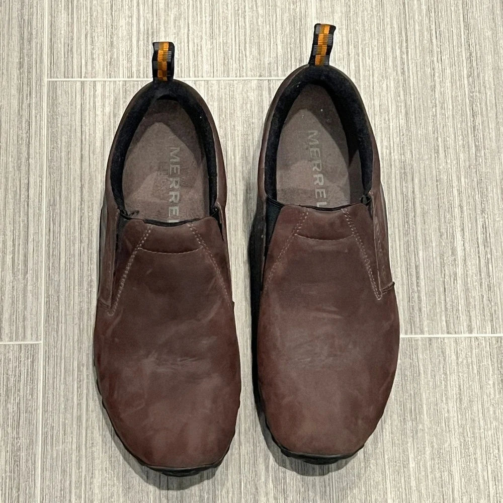 Merrell Leather Jungle Moc Nubuck Brown Slip‎ On Shoes Men 12 Comfort Outdoor